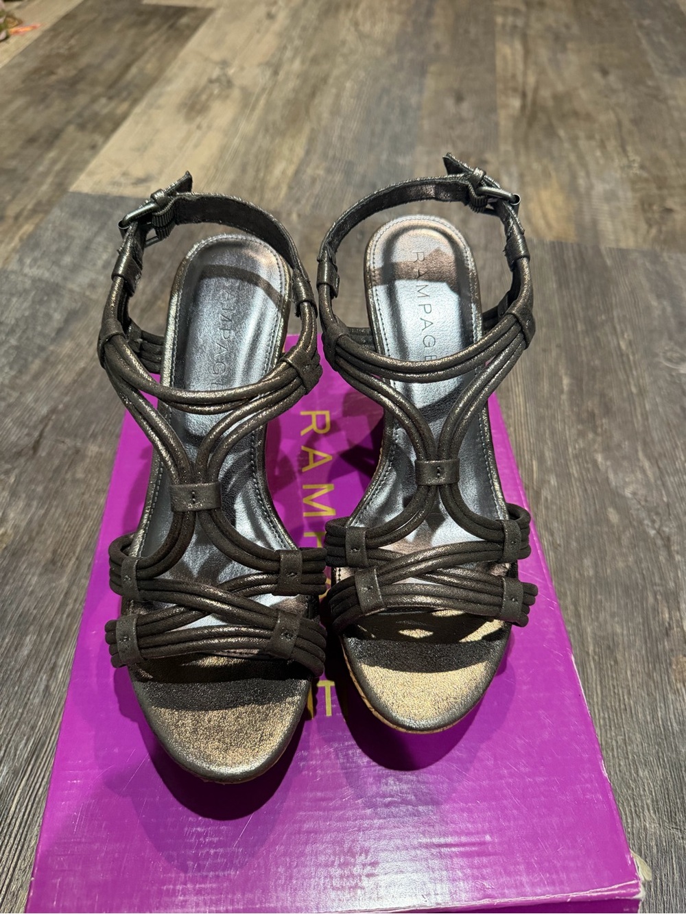 Rampage Metallic Black Strappy High Heel Sandals